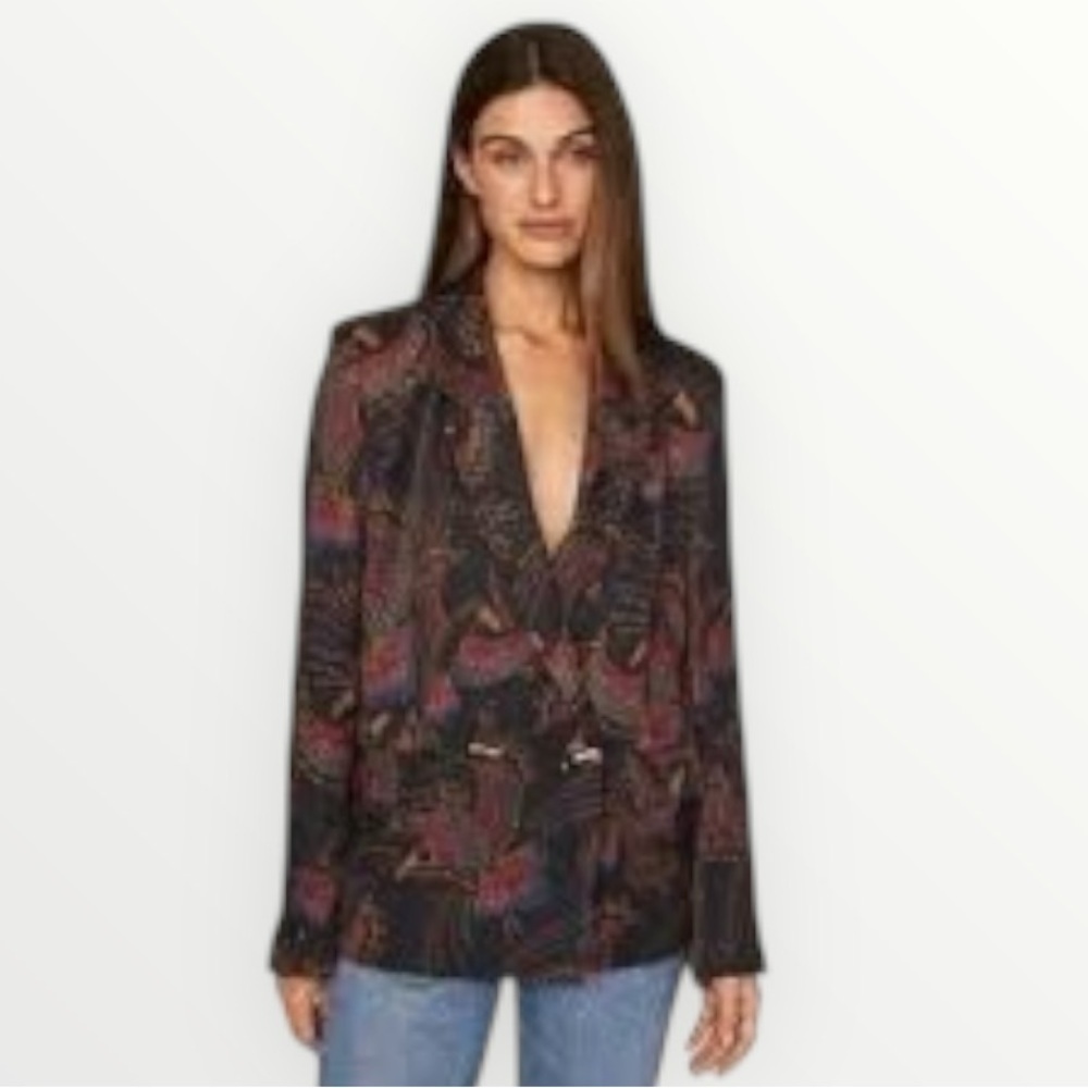 HOUSE OF HARLOW 1960 Bird Blazer Jacket Coat Work Party Colorful XS Navy Blue